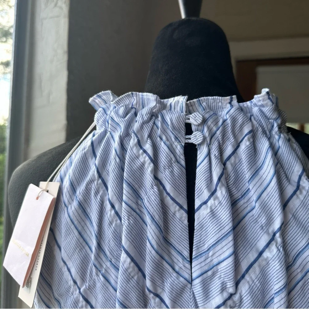 NWT Rebecca Taylor Striped Linen Halter Neck Size S Blue & White Mid Thigh Dress - Picture 11 of 16
